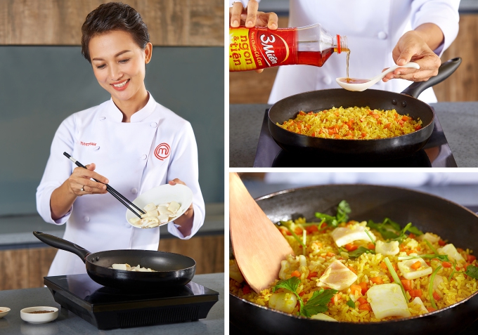 Chef Tuyết Phạm chỉ cách làm món cơm chiên mực lạ miệng